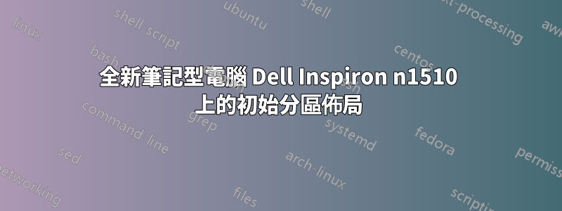 全新筆記型電腦 Dell Inspiron n1510 上的初始分區佈局