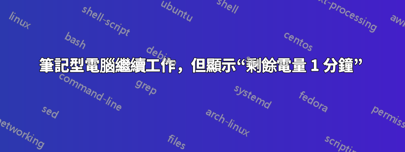 筆記型電腦繼續工作，但顯示“剩餘電量 1 分鐘”