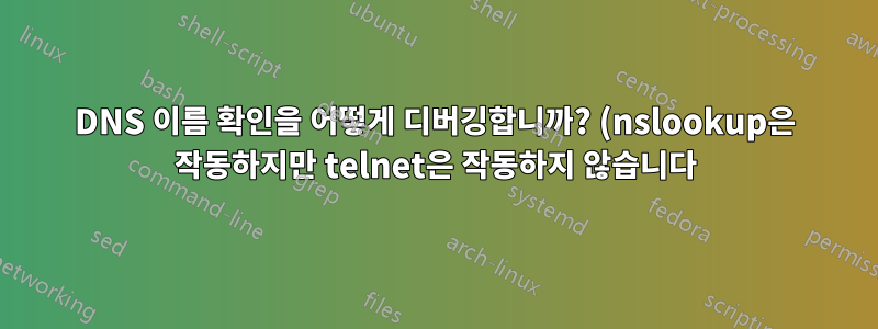 DNS 이름 확인을 어떻게 디버깅합니까? (nslookup은 작동하지만 telnet은 작동하지 않습니다)
