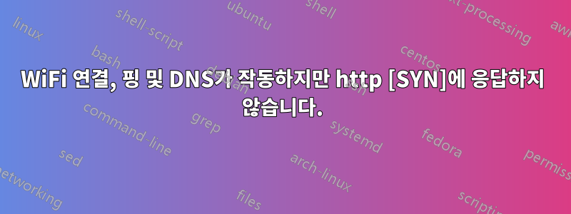 WiFi 연결, 핑 및 DNS가 작동하지만 http [SYN]에 응답하지 않습니다.