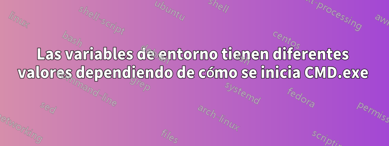 Las variables de entorno tienen diferentes valores dependiendo de cómo se inicia CMD.exe