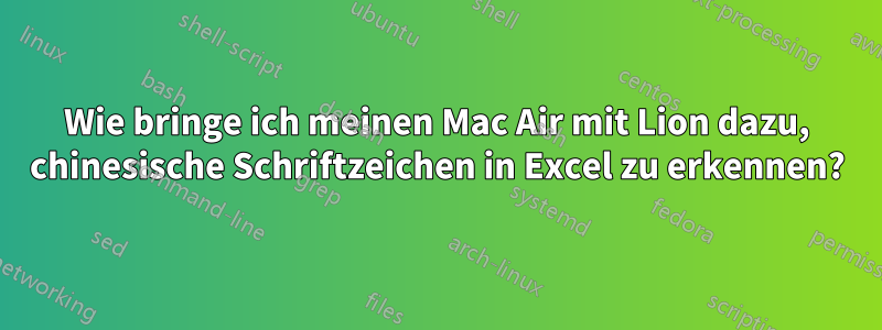 Wie bringe ich meinen Mac Air mit Lion dazu, chinesische Schriftzeichen in Excel zu erkennen?