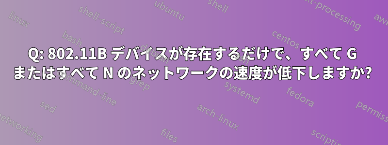 Q: 802.11B デバイスが存在するだけで、すべて G またはすべて N のネットワークの速度が低下しますか?