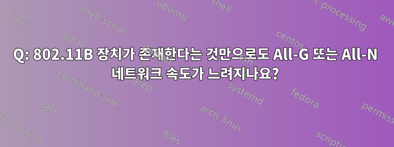 Q: 802.11B 장치가 존재한다는 것만으로도 All-G 또는 All-N 네트워크 속도가 느려지나요?