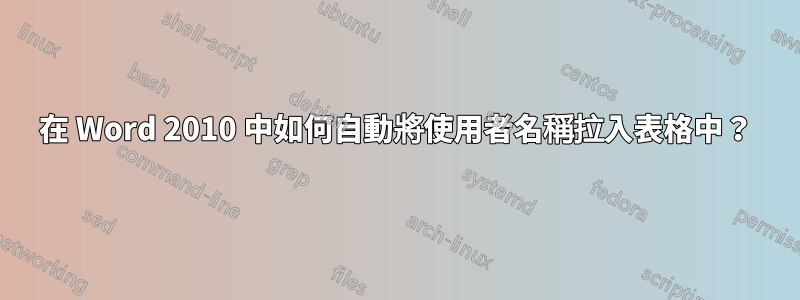 在 Word 2010 中如何自動將使用者名稱拉入表格中？