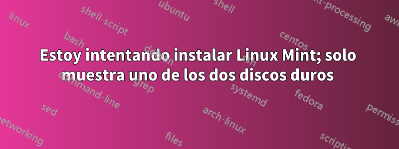 Estoy intentando instalar Linux Mint; solo muestra uno de los dos discos duros