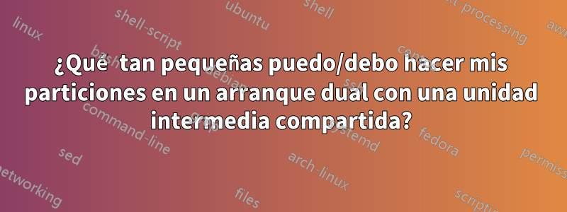 ¿Qué tan pequeñas puedo/debo hacer mis particiones en un arranque dual con una unidad intermedia compartida?