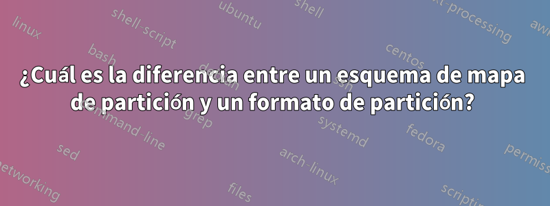 ¿Cuál es la diferencia entre un esquema de mapa de partición y un formato de partición?
