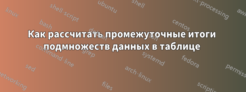 Как рассчитать промежуточные итоги подмножеств данных в таблице