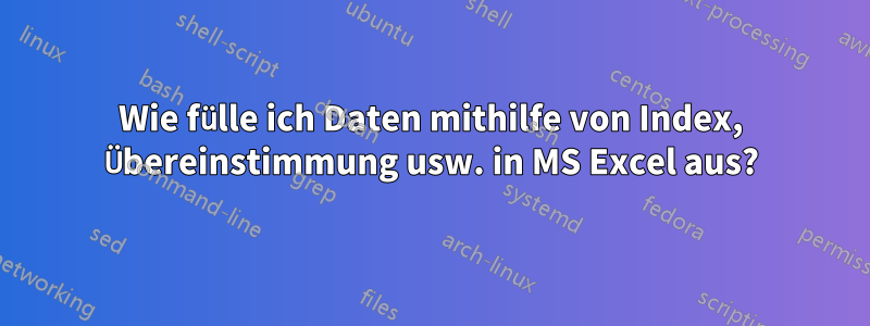 Wie fülle ich Daten mithilfe von Index, Übereinstimmung usw. in MS Excel aus?