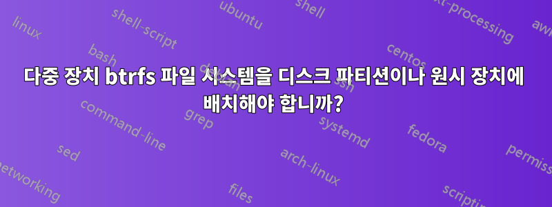 다중 장치 btrfs 파일 시스템을 디스크 파티션이나 원시 장치에 배치해야 합니까?