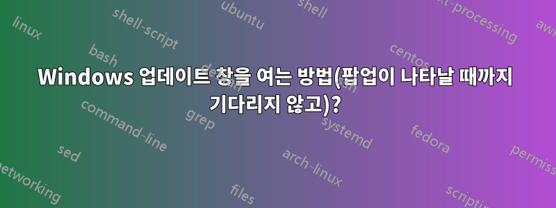 Windows 업데이트 창을 여는 방법(팝업이 나타날 때까지 기다리지 않고)?