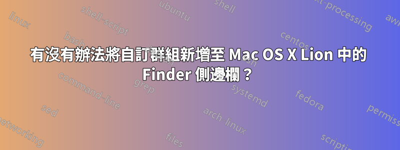 有沒有辦法將自訂群組新增至 Mac OS X Lion 中的 Finder 側邊欄？