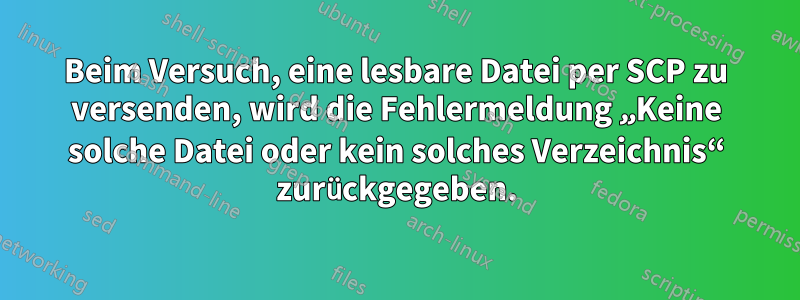 Beim Versuch, eine lesbare Datei per SCP zu versenden, wird die Fehlermeldung „Keine solche Datei oder kein solches Verzeichnis“ zurückgegeben.