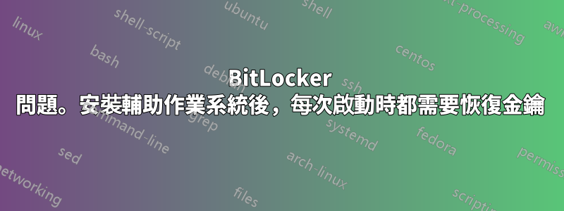 BitLocker 問題。安裝輔助作業系統後，每次啟動時都需要恢復金鑰