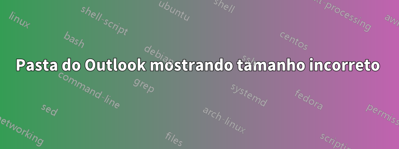 Pasta do Outlook mostrando tamanho incorreto