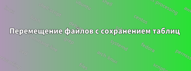 Перемещение файлов с сохранением таблиц