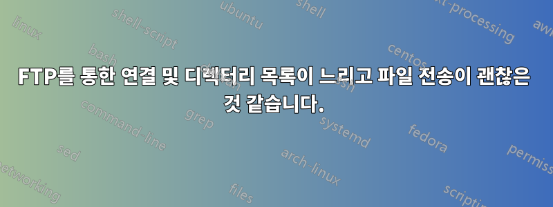 FTP를 통한 연결 및 디렉터리 목록이 느리고 파일 전송이 괜찮은 것 같습니다.