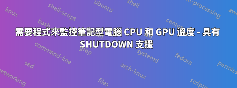 需要程式來監控筆記型電腦 CPU 和 GPU 溫度 - 具有 SHUTDOWN 支援