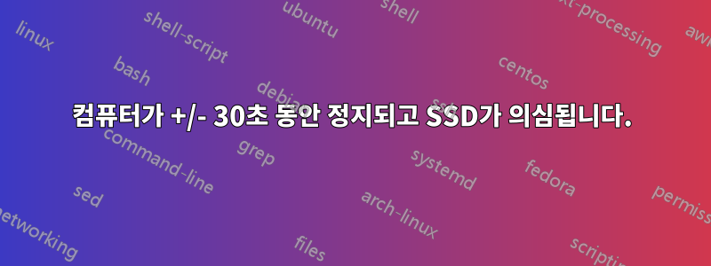 컴퓨터가 +/- 30초 동안 정지되고 SSD가 의심됩니다.
