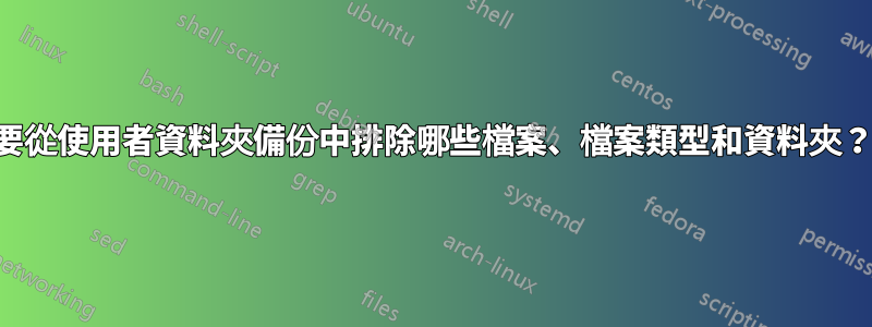 要從使用者資料夾備份中排除哪些檔案、檔案類型和資料夾？