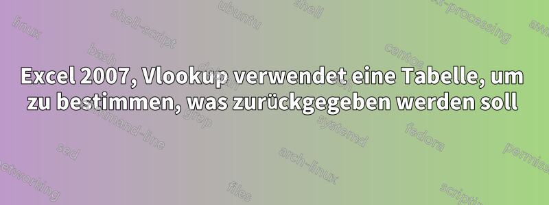 Excel 2007, Vlookup verwendet eine Tabelle, um zu bestimmen, was zurückgegeben werden soll