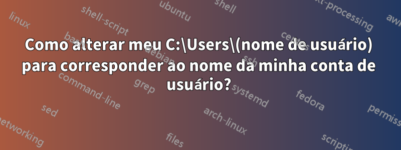 Como alterar meu C:\Users\(nome de usuário) para corresponder ao nome da minha conta de usuário?