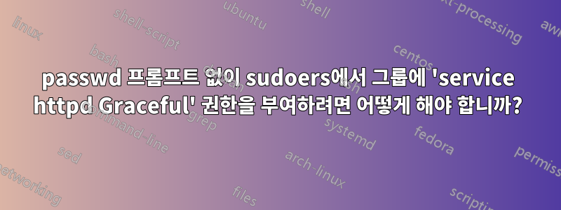 passwd 프롬프트 없이 sudoers에서 그룹에 'service httpd Graceful' 권한을 부여하려면 어떻게 해야 합니까?