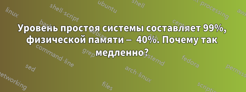 Уровень простоя системы составляет 99%, физической памяти — 40%. Почему так медленно?