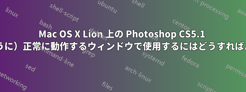 Mac OS X Lion 上の Photoshop CS5.1 を、（以前のように）正常に動作するウィンドウで使用するにはどうすればよいでしょうか?