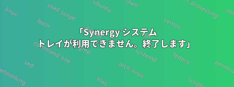 「Synergy システム トレイが利用できません。終了します」