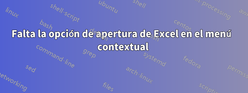 Falta la opción de apertura de Excel en el menú contextual