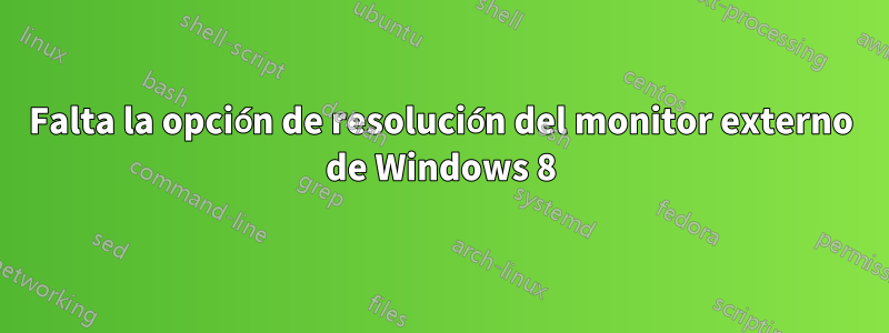 Falta la opción de resolución del monitor externo de Windows 8