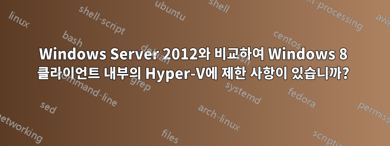 Windows Server 2012와 비교하여 Windows 8 클라이언트 내부의 Hyper-V에 제한 사항이 있습니까?