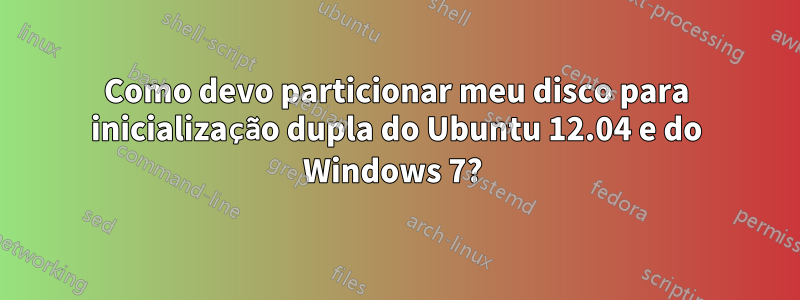 Como devo particionar meu disco para inicialização dupla do Ubuntu 12.04 e do Windows 7? 