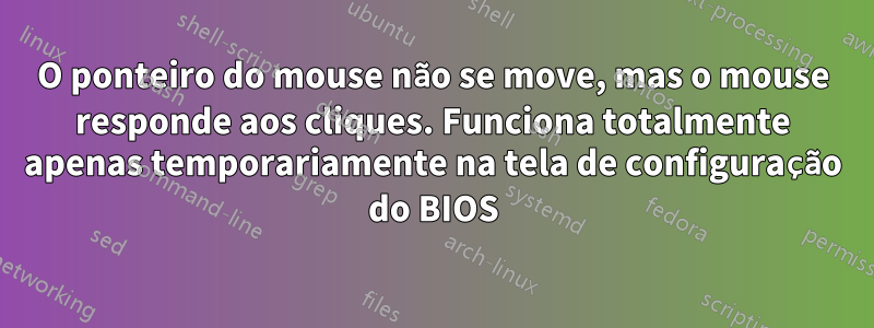 O ponteiro do mouse não se move, mas o mouse responde aos cliques. Funciona totalmente apenas temporariamente na tela de configuração do BIOS