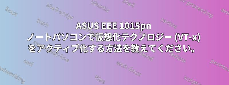 ASUS EEE 1015pn ノートパソコンで仮想化テクノロジー (VT-x) をアクティブ化する方法を教えてください。