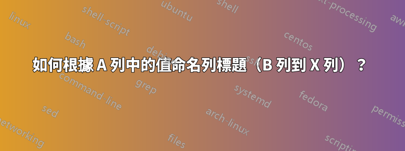 如何根據 A 列中的值命名列標題（B 列到 X 列）？