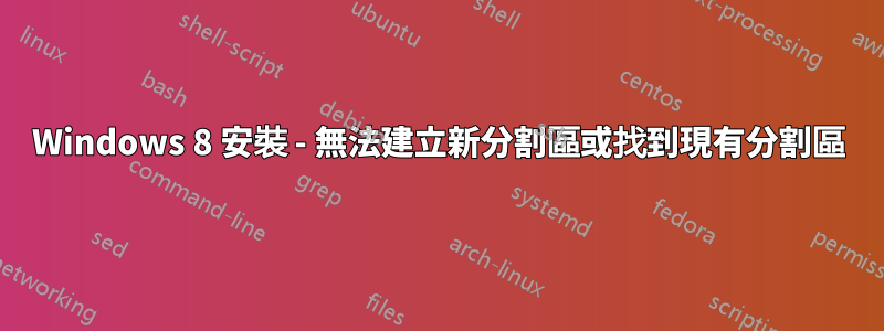 Windows 8 安裝 - 無法建立新分割區或找到現有分割區