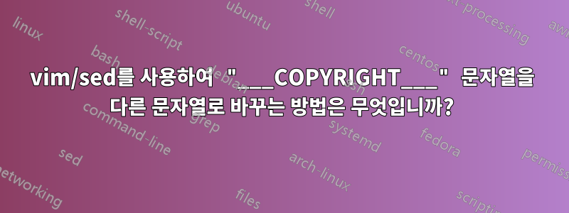 vim/sed를 사용하여 "___COPYRIGHT___" 문자열을 다른 문자열로 바꾸는 방법은 무엇입니까?