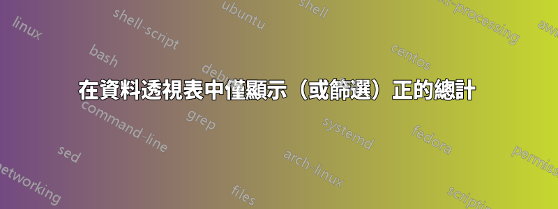 在資料透視表中僅顯示（或篩選）正的總計