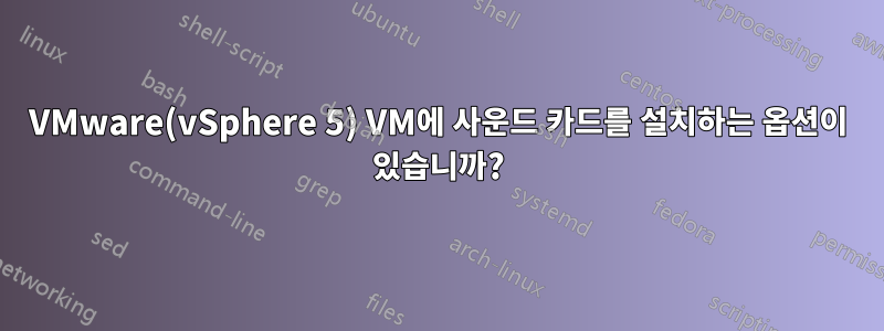 VMware(vSphere 5) VM에 사운드 카드를 설치하는 옵션이 있습니까?