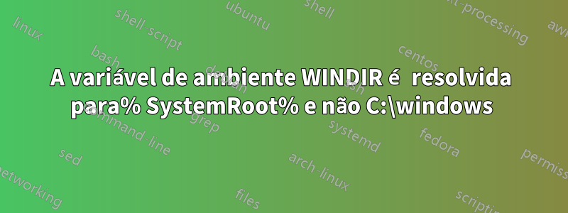 A variável de ambiente WINDIR é resolvida para% SystemRoot% e não C:\windows