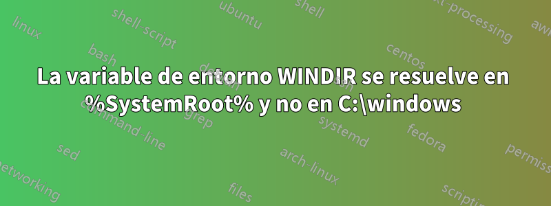 La variable de entorno WINDIR se resuelve en %SystemRoot% y no en C:\windows