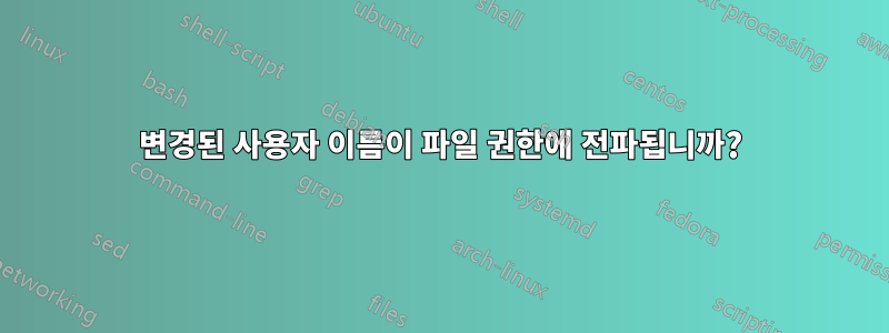 변경된 사용자 이름이 파일 권한에 전파됩니까?