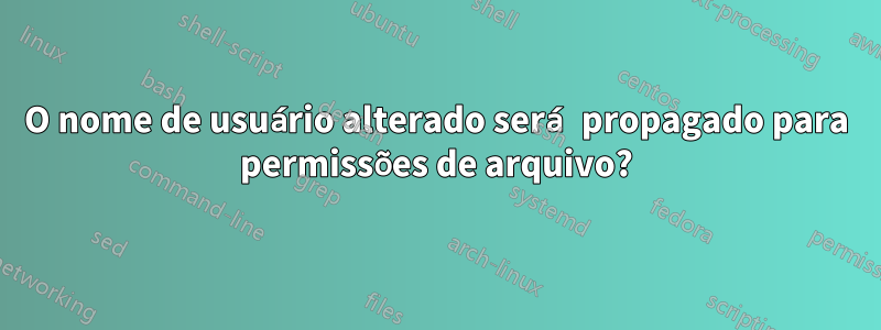 O nome de usuário alterado será propagado para permissões de arquivo?