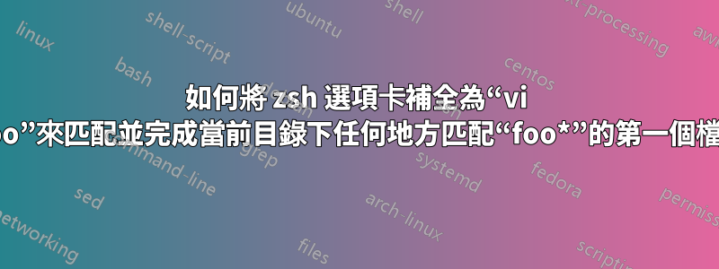 如何將 zsh 選項卡補全為“vi **/foo”來匹配並完成當前目錄下任何地方匹配“foo*”的第一個檔案？