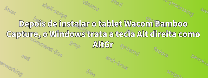 Depois de instalar o tablet Wacom Bamboo Capture, o Windows trata a tecla Alt direita como AltGr