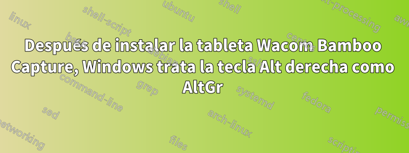 Después de instalar la tableta Wacom Bamboo Capture, Windows trata la tecla Alt derecha como AltGr