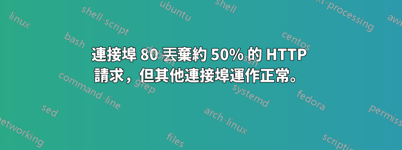 連接埠 80 丟棄約 50% 的 HTTP 請求，但其他連接埠運作正常。